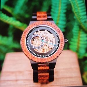 Men's Black and Brown Skeleton Watch